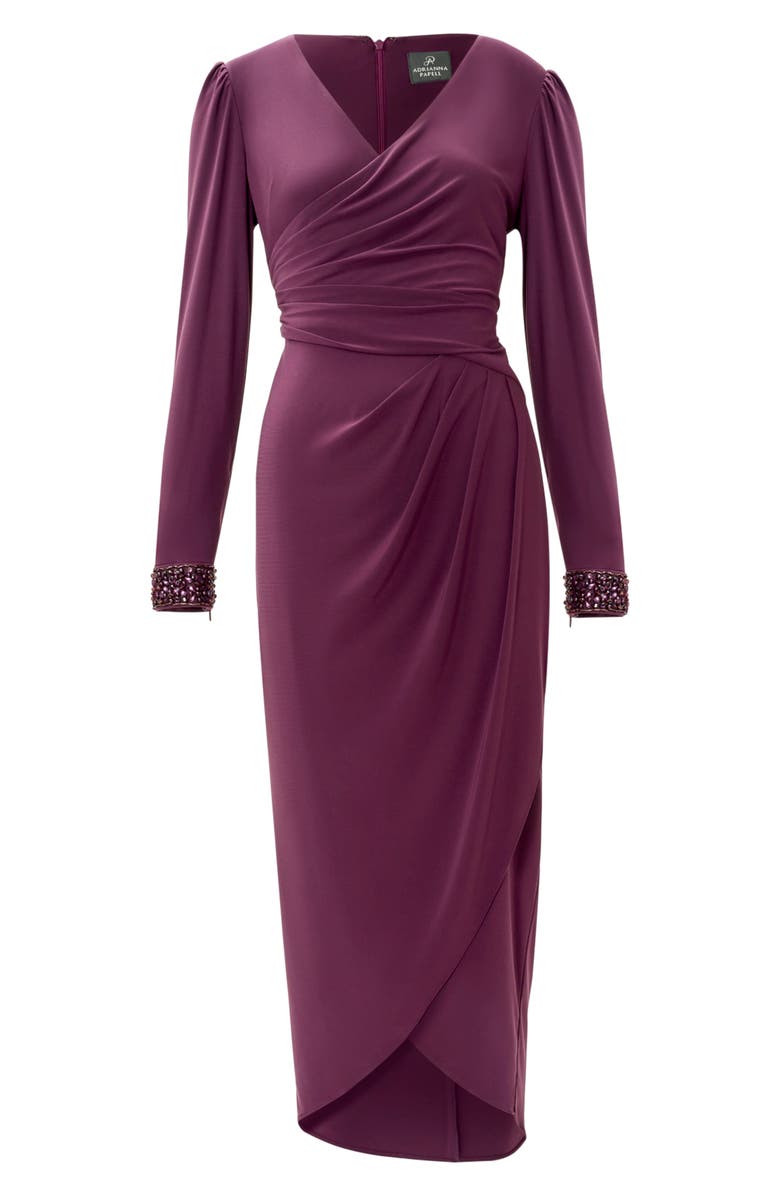 Adrianna Papell Draped Long Sleeve Jersey Sheath Dress, Alternate, color, 