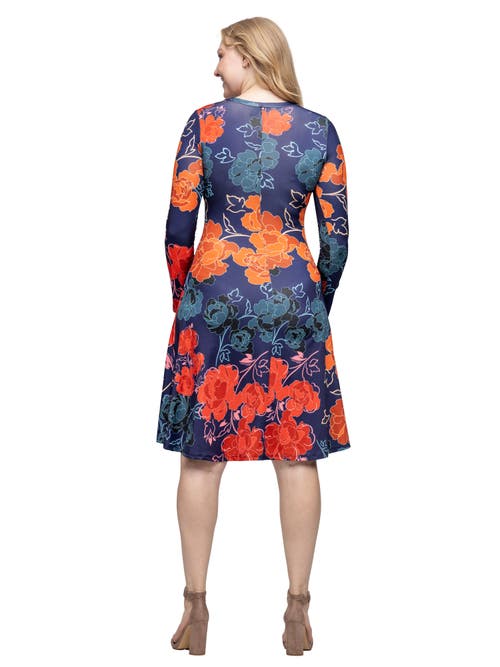 24seven Comfort Apparel Floral Print Long Sleeve Knee Length Dress In Multi