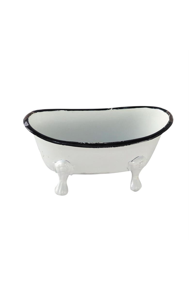 Foreside Home and Garden Black Rim White Enamel Bathtub Soap Dish, Main, color, Black