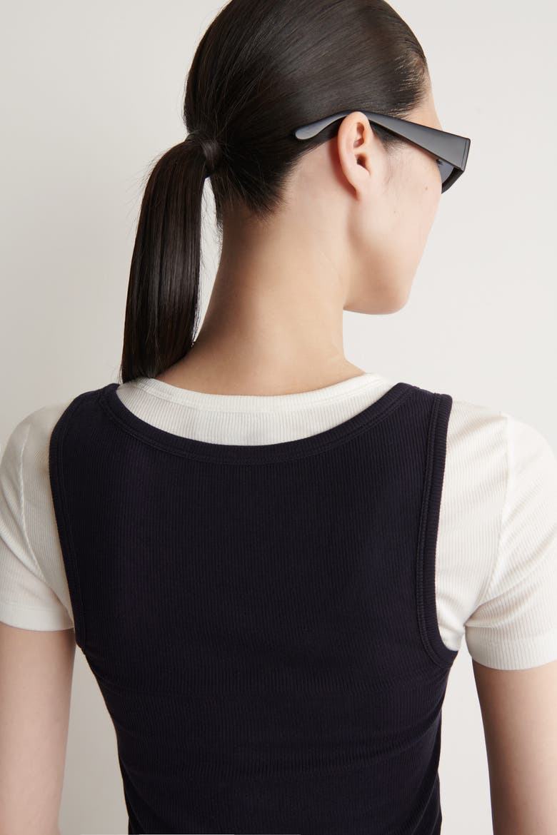 Layered Ribbed-jersey T-shirt, Alternate, color, NAVY / WHITE
