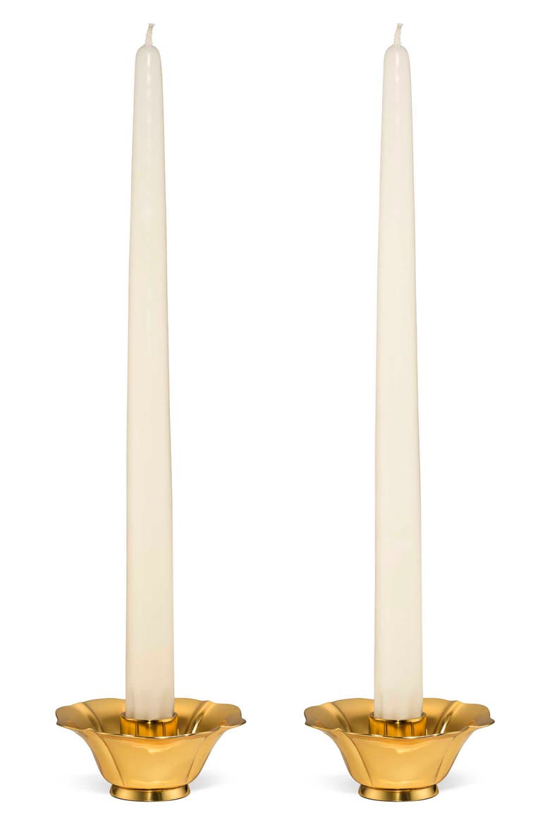 Olivia Set of Two Taper Candleholders, Alternate, color, BRASS