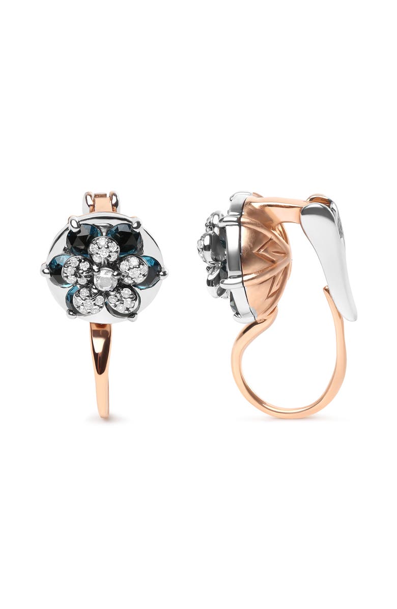 Haus of Brilliance 18K Gold 1/3 Cttw Diamonds & Blue Topaz Gemstone Cluster Floral Drop Hoop Earrings, Alternate, color, White