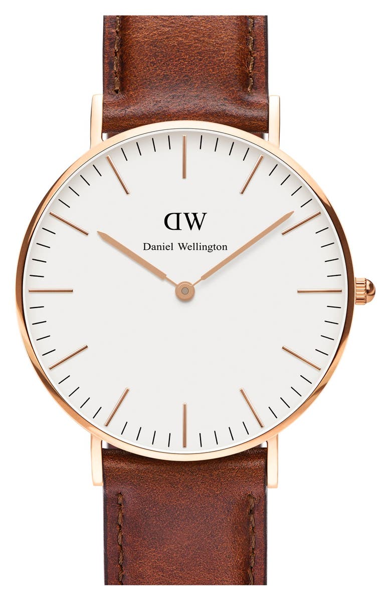 Daniel Wellington 'Classic St. Mawes' Leather Strap Watch, 36mm, Main, color, 