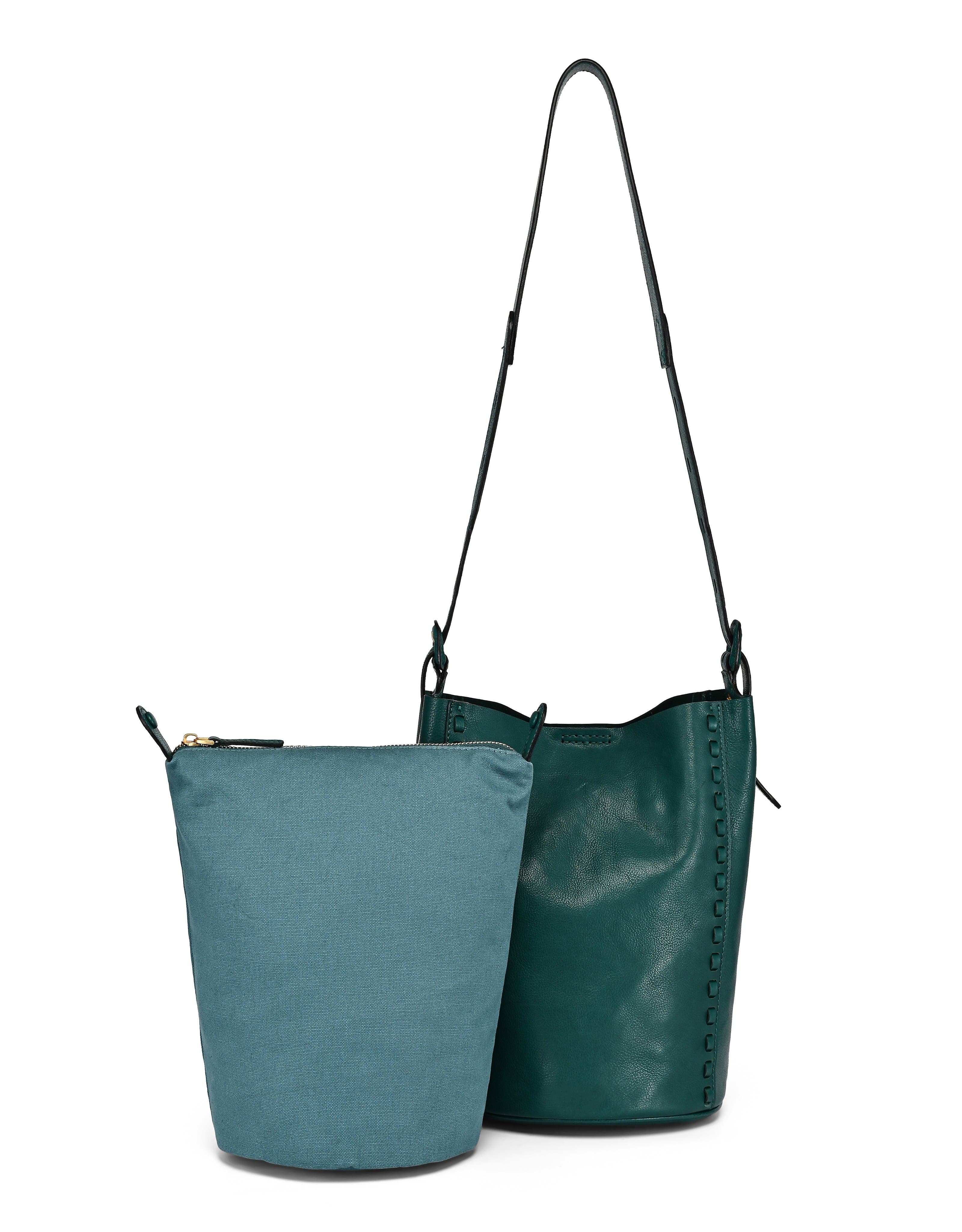 Juniper Genuine Leather Woven Barrel Crossbody Bag, Alternate, color, Teal
