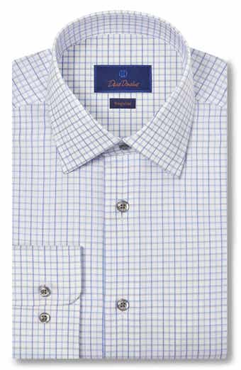 David Donahue Regular Fit Twill Windowpane Dress Shirt