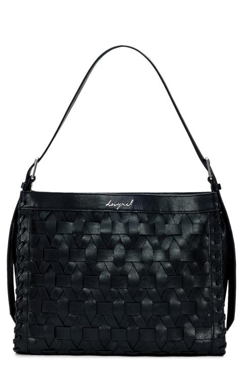 Woven Faux Leather Shoulder Bag