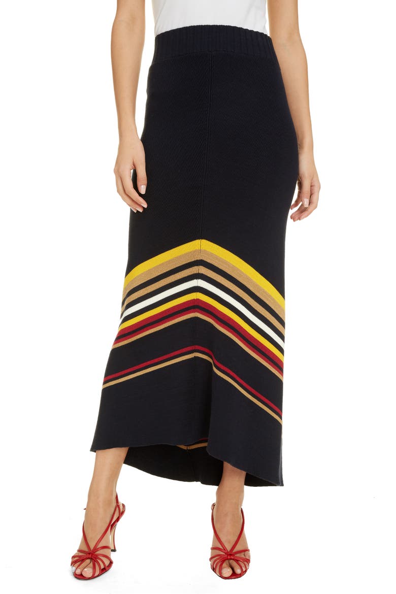Stripe Hem Maxi Sweater Skirt, Main, color, NAVY/ CAMEL MULTI