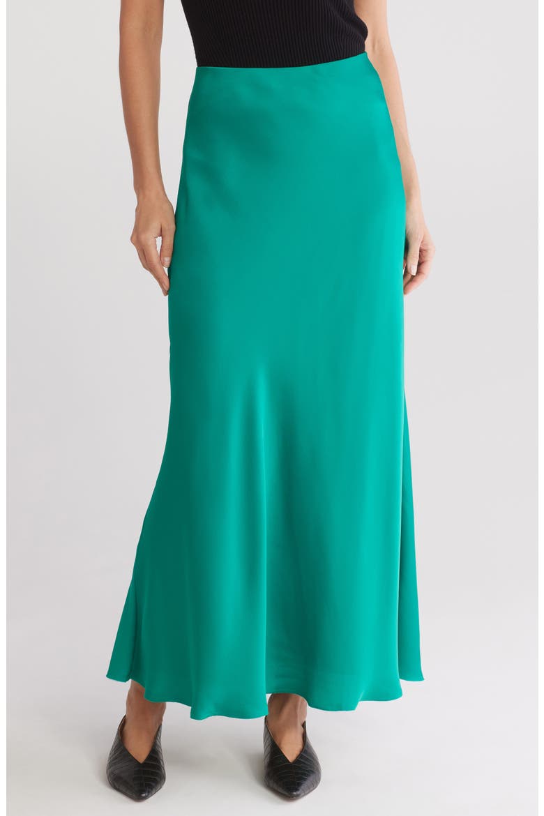 Wren Bias Cut Maxi Skirt, Main, color, EMERALDGRN