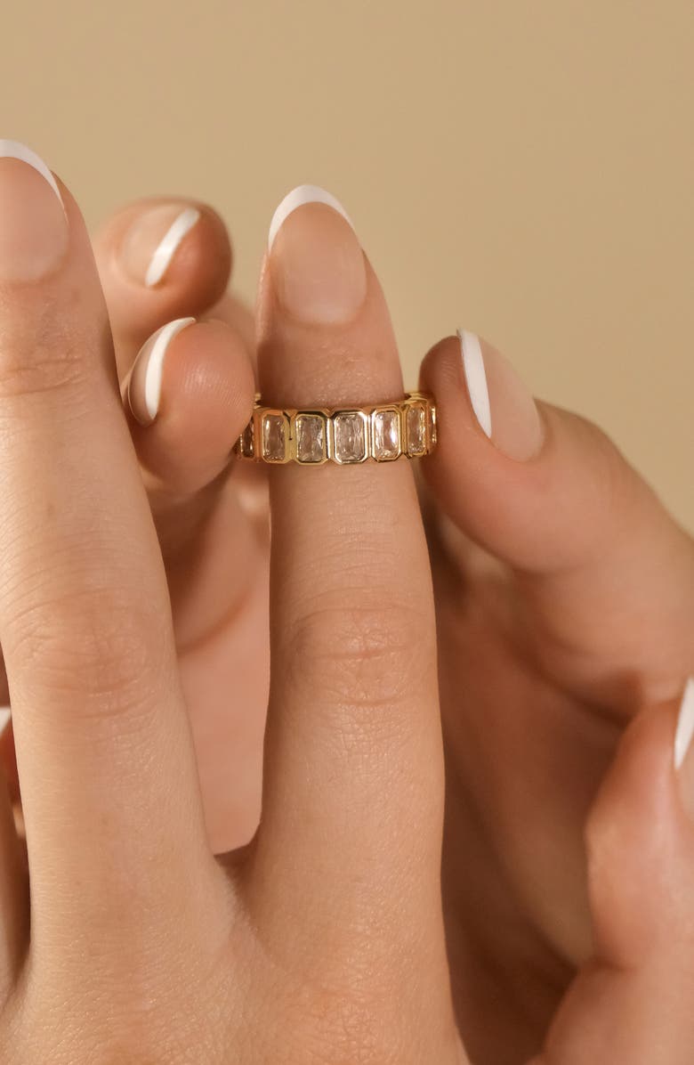 Sterling Forever Jackie Bezel Cubic Zirconia Band Ring, Alternate, color, Gold