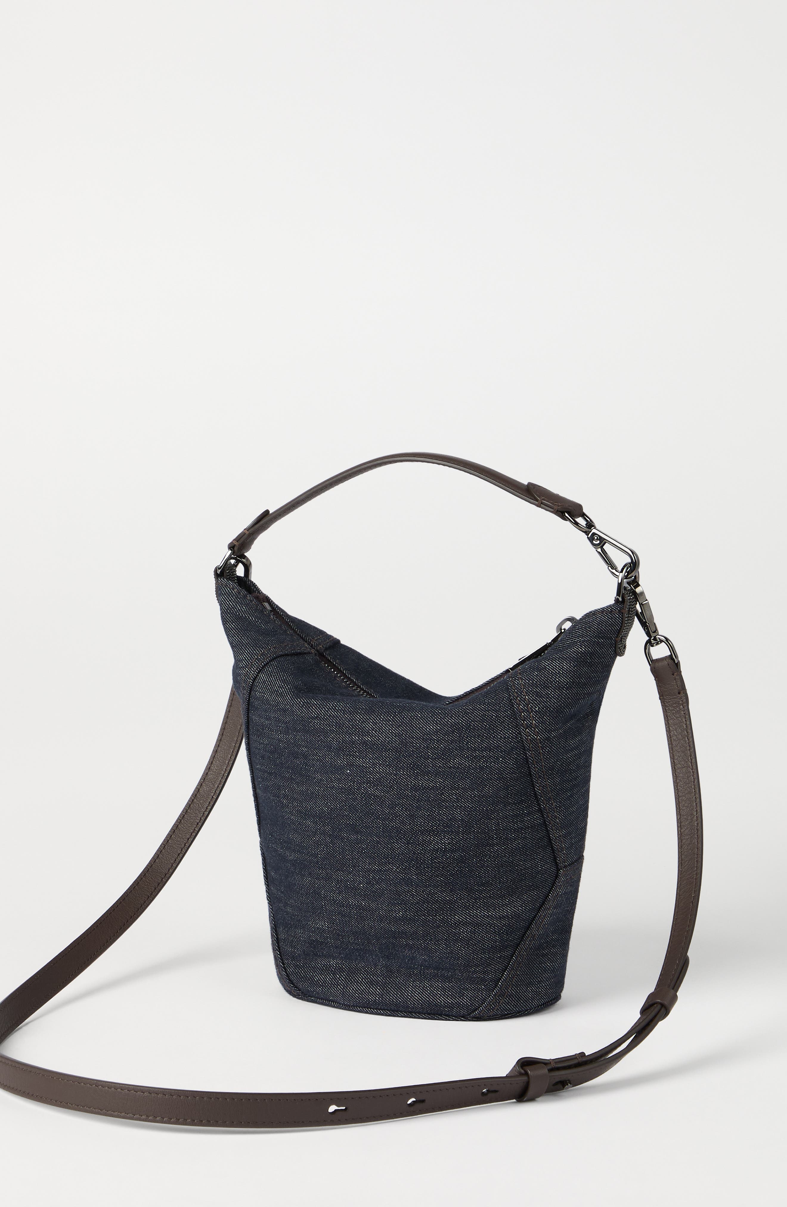 Brunello Cucinelli Twill BC Duo small bucket bag, Alternate, color, Blue