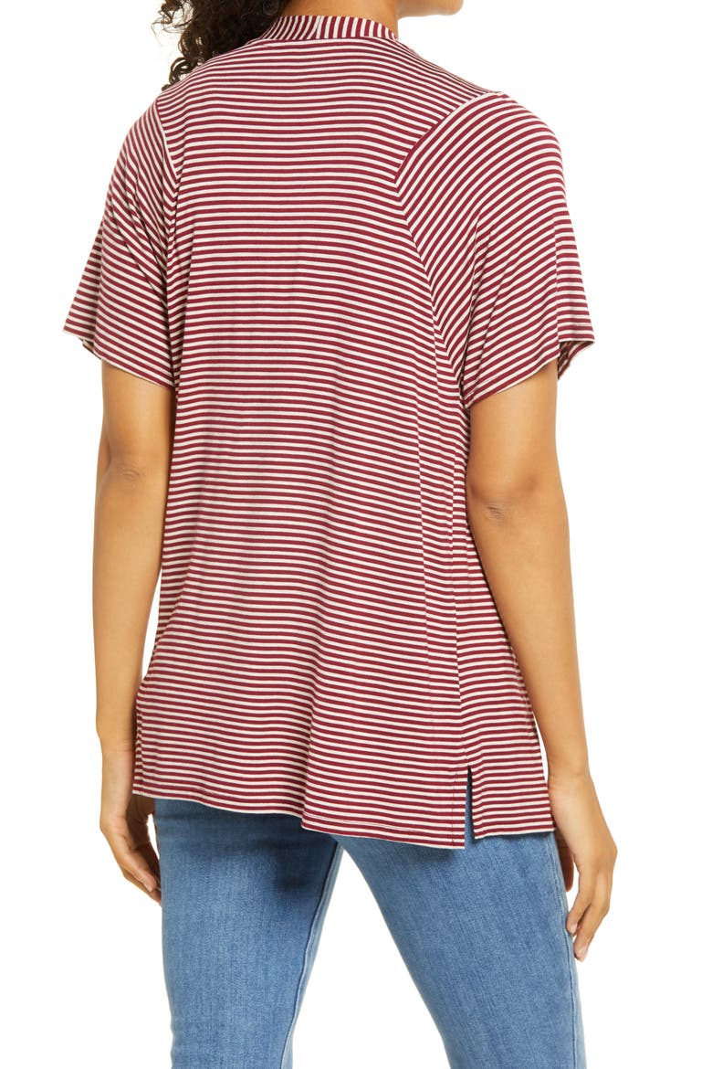 Stripe Open Front Cardigan, Alternate, color, BURGUNDY/ OATMEAL