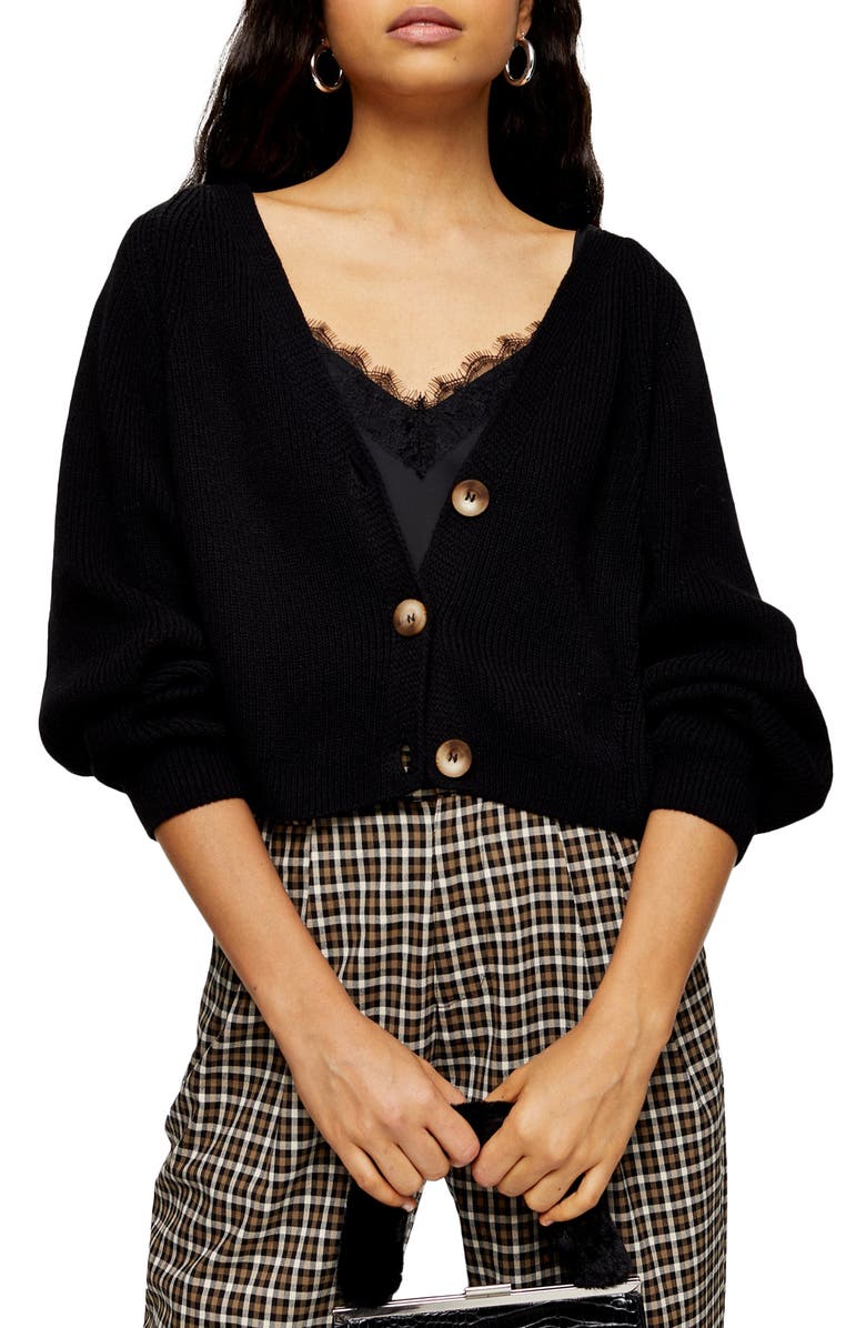 Topshop V-Neck Cropped Cardigan, Main, color,
