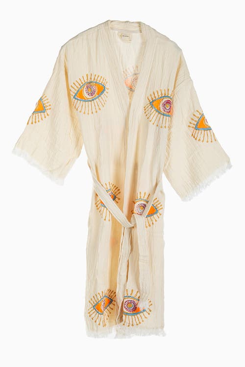 Forever & Always Shoes Aria Evil Eye Handmade Cotton Kimono In White