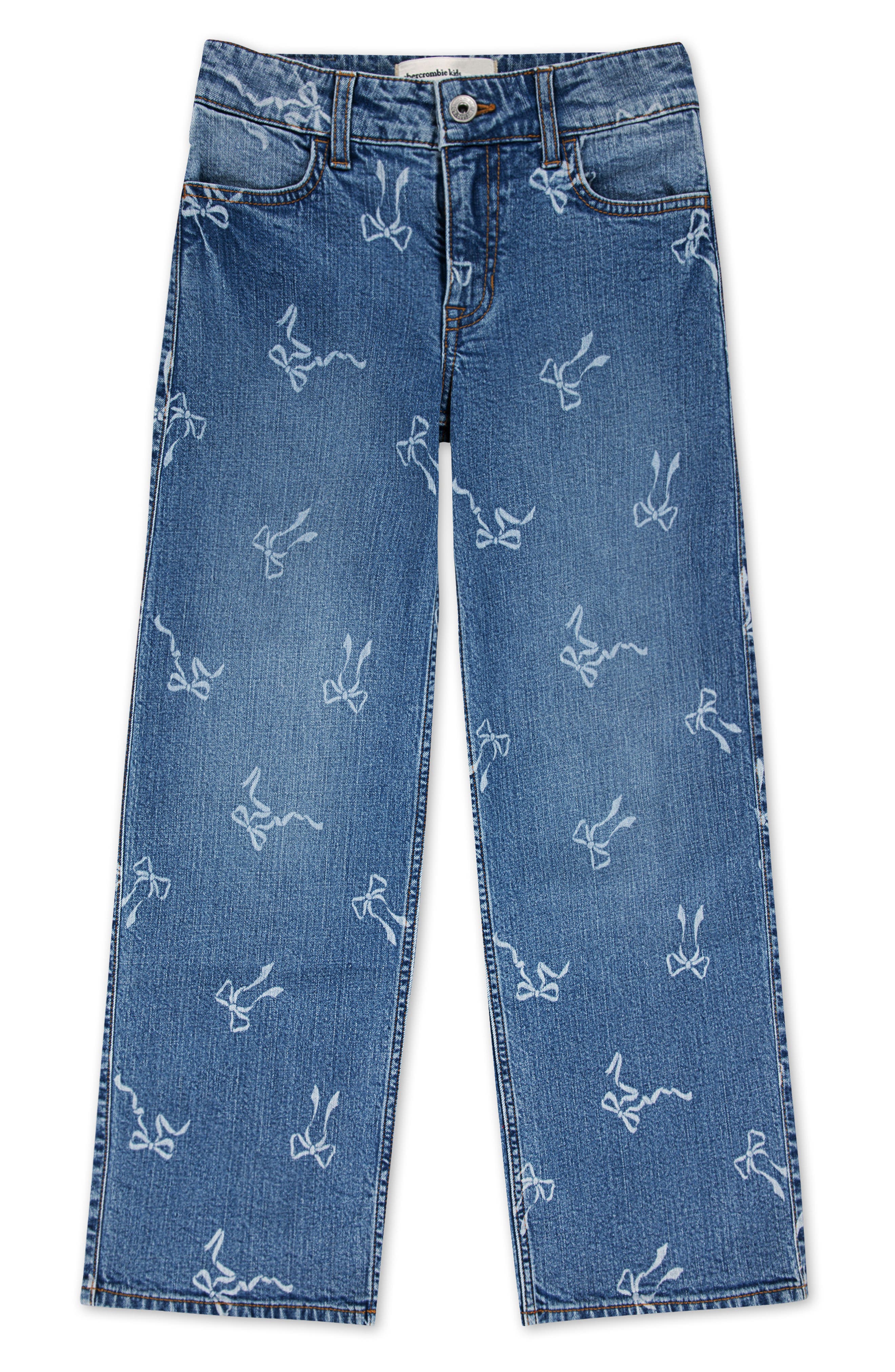 abercrombie kids Kids' Bow Print High Waist Wide Leg Jeans