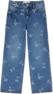 abercrombie kids Kids' Bow Print High Waist Wide Leg Jeans