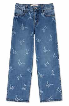 abercrombie kids Kids' Bow Print High Waist Wide Leg Jeans