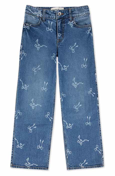 abercrombie kids Kids' Bow Print High Waist Wide Leg Jeans