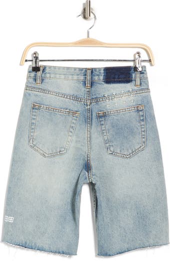Brooklyn Ripped Denim Bermuda Shorts