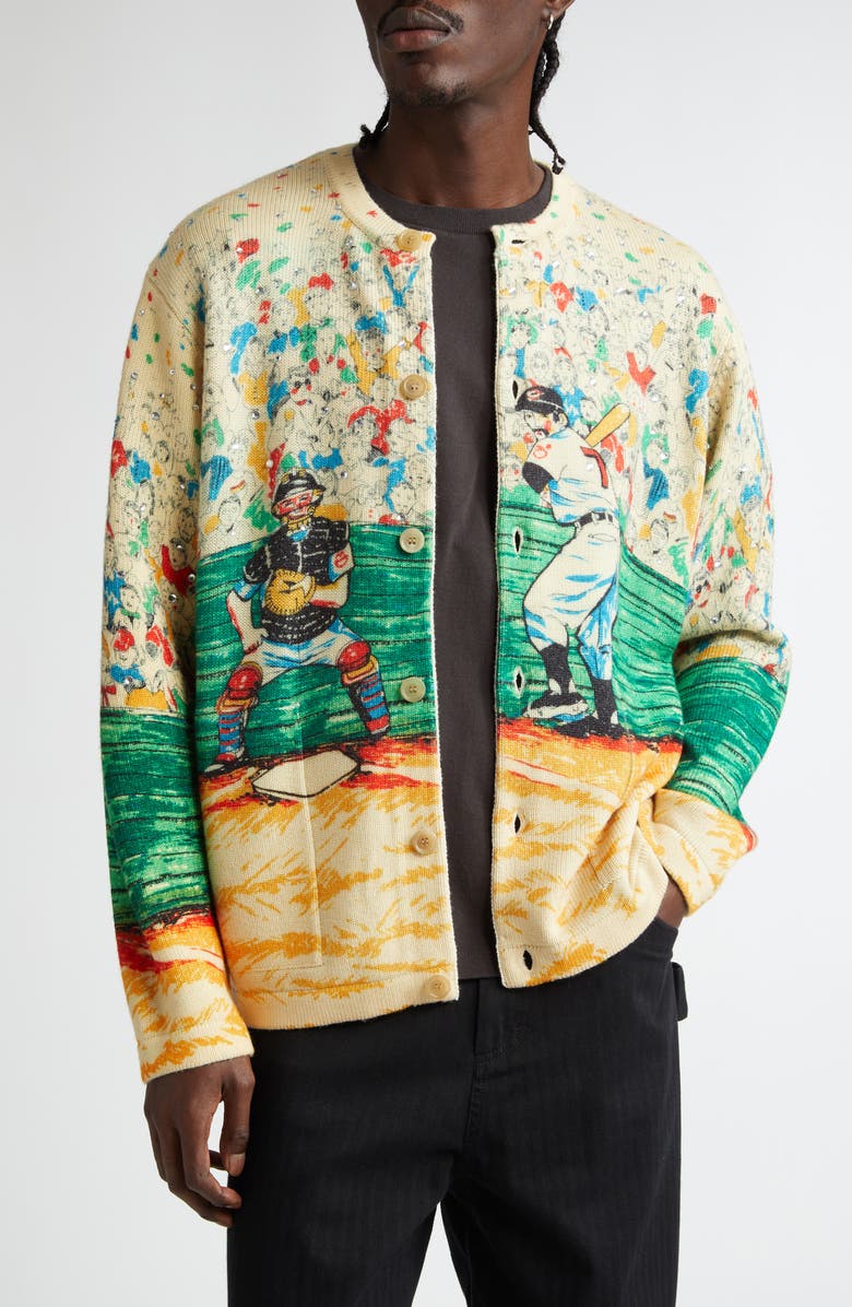 Bode Slugger Crystal Embellished Merino Wool Cardigan, Main, color,