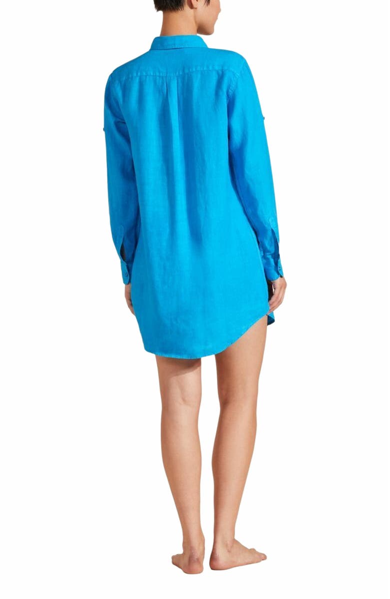 Vilebrequin Women's Solid Linen Shirt Dress, Alternate, color, Bleu Hawai