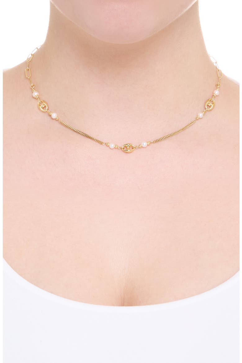 Cultured Pearl Chain Link Necklace, Alternate, color, GOLD