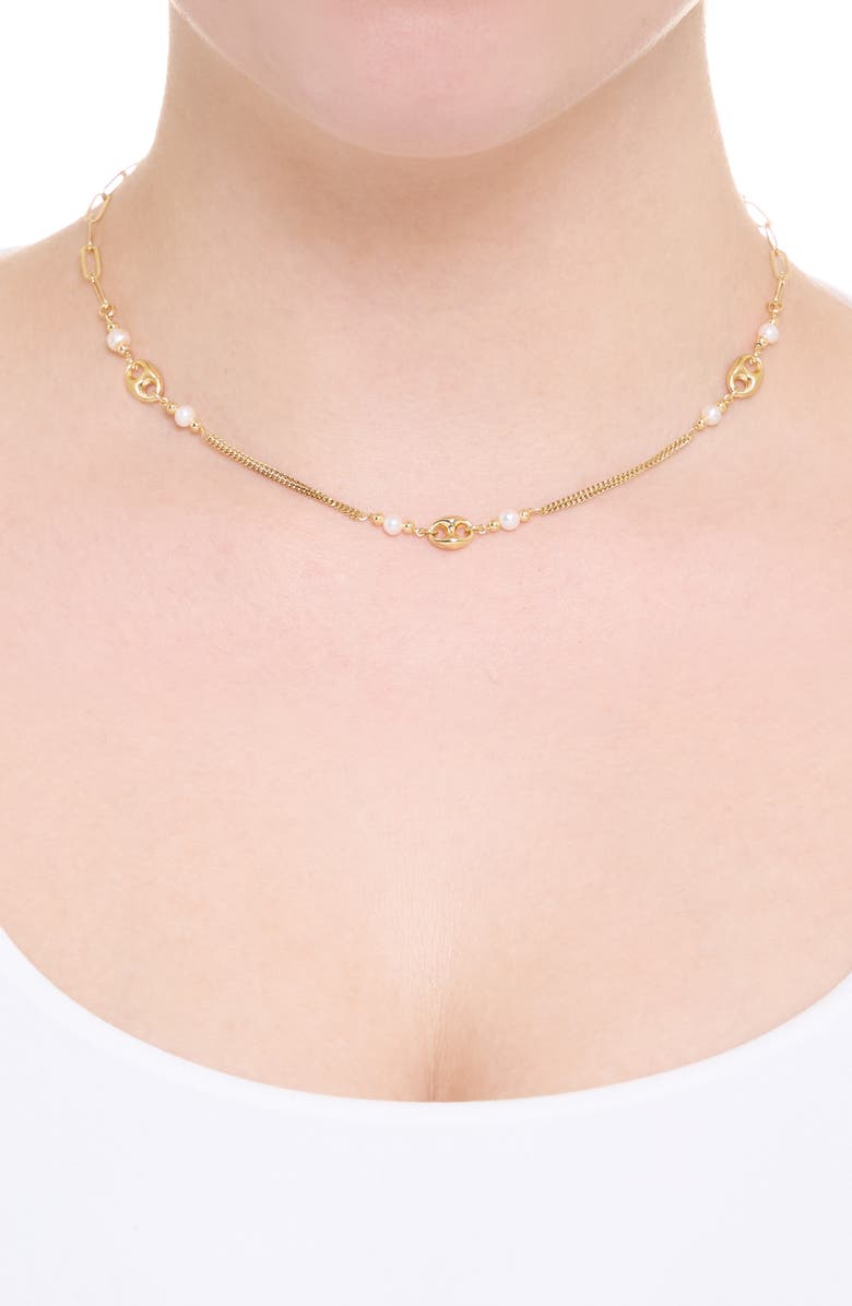 ATHRA LUXE Cultured Pearl Chain Link Necklace, Alternate, color, Gold