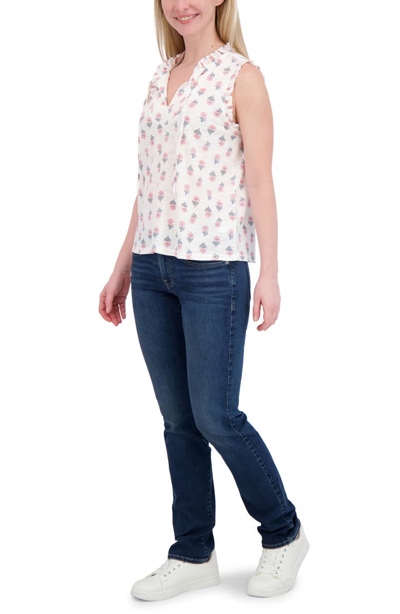 Lucky Brand Ruffle Split Neck Cotton Blend Tank, Alternate, color, White Multi