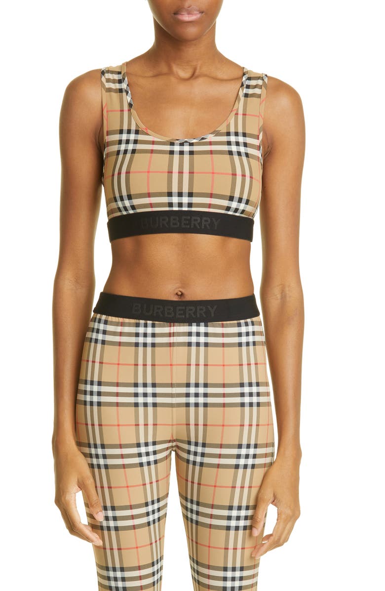 Burberry Dalby Check Sports Bra, Main, color, Archive Beige Ip Chk
