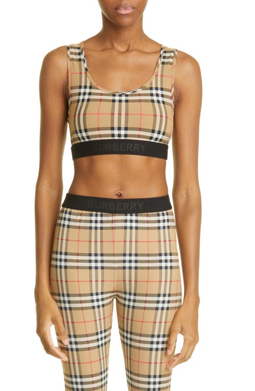 burberry Dalby Check Sports Bra in Archive Beige Ip Chk at Nordstrom, Size Medium