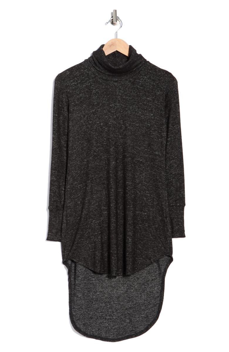 GO COUTURE Turtleneck High-Low Tunic Sweater, Main, color, Dark Dull Gray