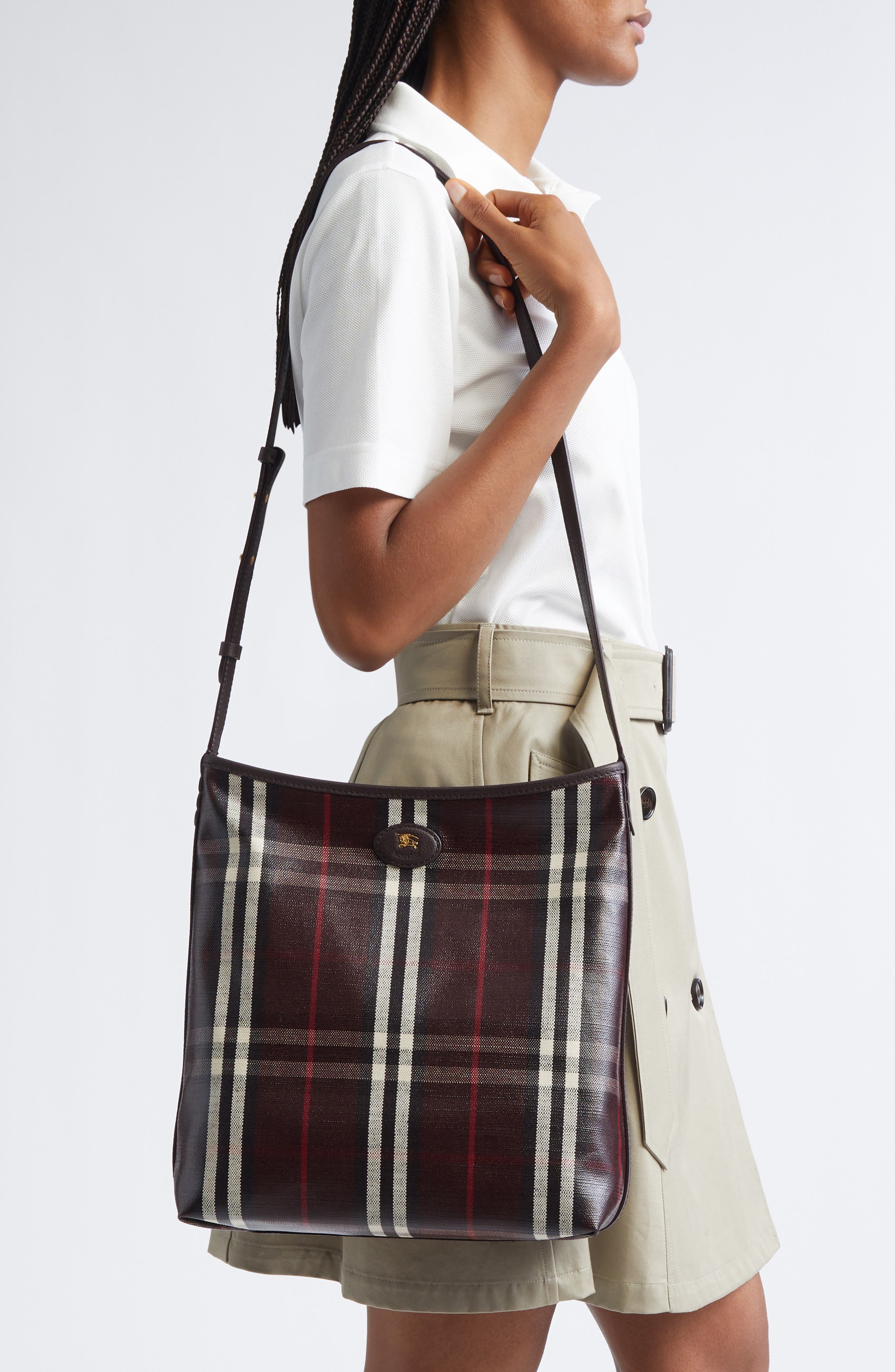 Burberry Small Highlands Coated Canvas Crossbody Bag, Alternate, color, Mahogany