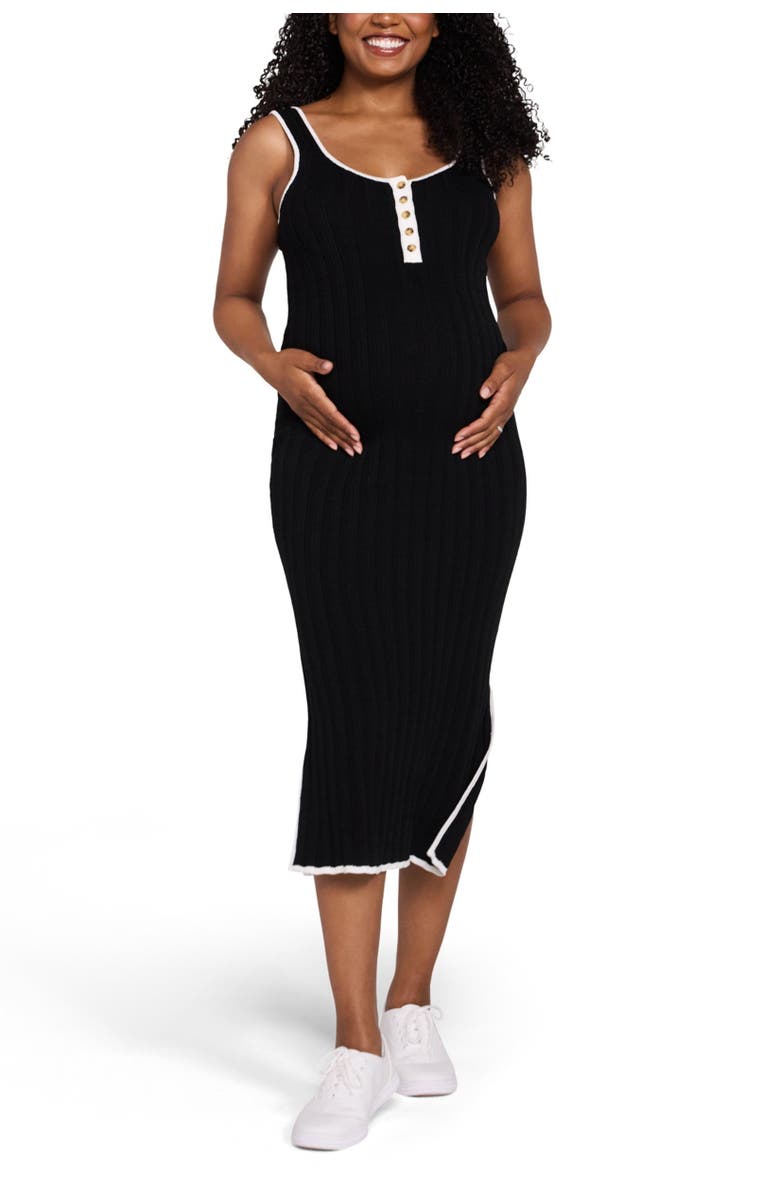 MOTHERHOOD MATERNITY Sleeveless Nursing Henley Midi Dress, Main, color, Black & White