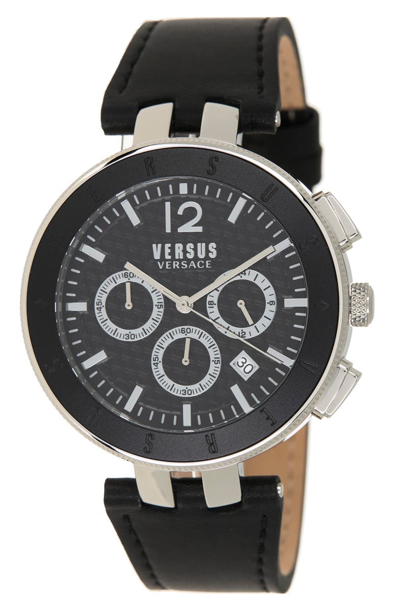 VERSUS Versace Versace Men's Logo Gent Chrono Leather Strap Watch, 44mm, Main, color, 