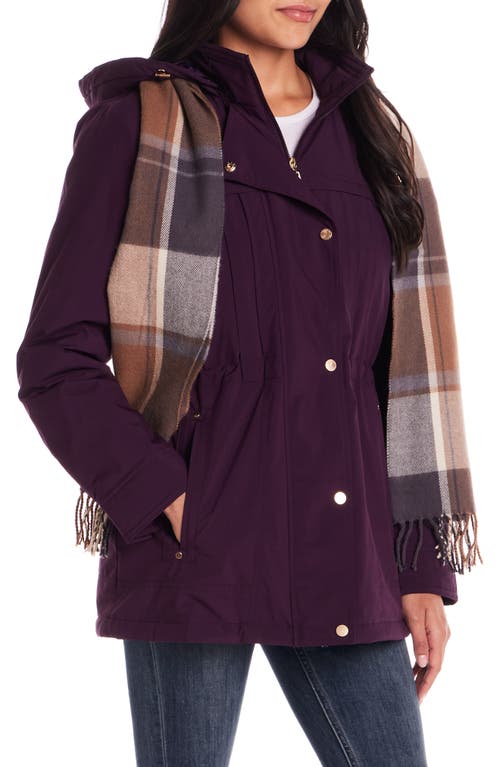 Gallery Water Resistant Insulated Stadium Coat With Removable Hood In Burgundy