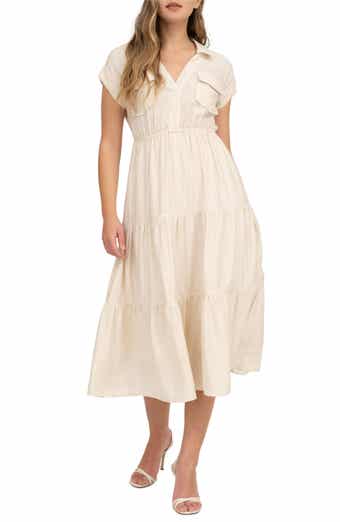 AUGUST SKY Short Sleeve Tiered Shirtdress