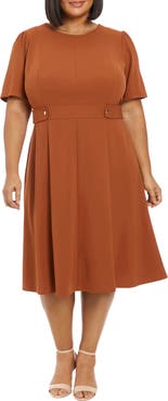 London Times Short Sleeve Fit & Flare Midi Dress