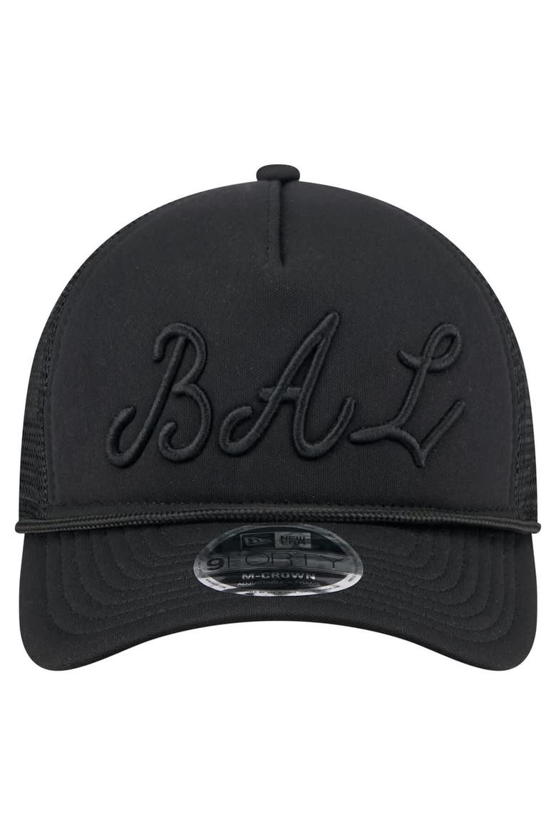 Men's New Era Black Baltimore Orioles City Initial 9FORTY A-Frame M-Crown Adjustable Trucker Hat, Alternate, color, Black