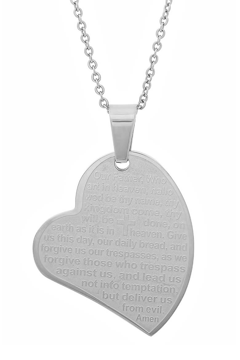 Lord's Prayer Heart Pendant Necklace, Main, color, SILVER
