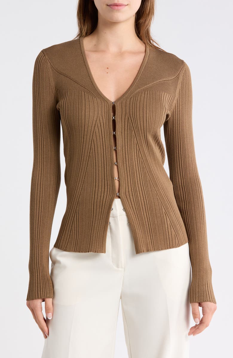 BOSS Forama Rib Cardigan, Main, color, Open Brown