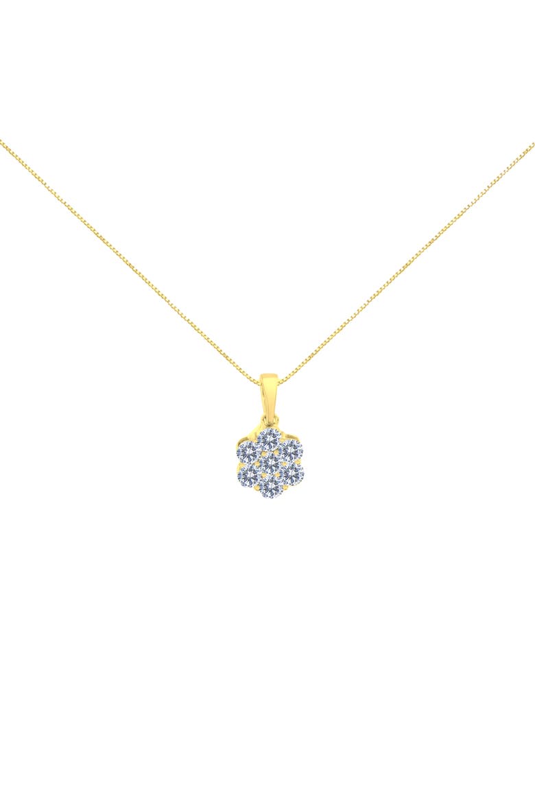 14K Yellow Gold 1.00 Cw Diamond 7 Stone Floral Cluster Pendant Necklace, Main, color, Yellow