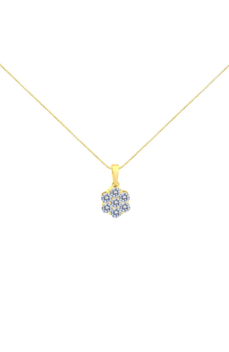 Haus of Brilliance 14K Yellow Gold 1.00 Cw Diamond 7 Stone Floral Cluster Pendant Necklace, Main, color, Yellow