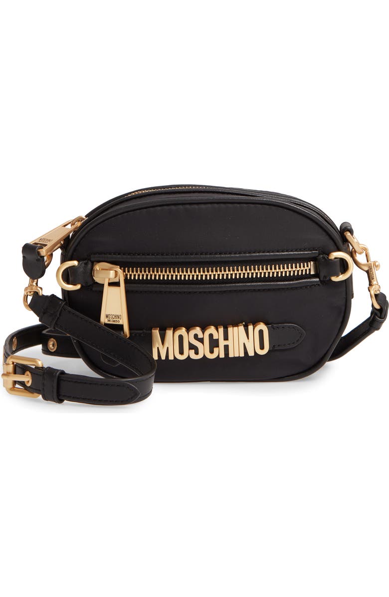 Moschino Logo Leather Crossbody Bag, Main, color,