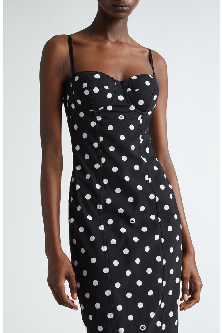 Polka Dot Corset Sheath Dress, Alternate, color, BLACK/ WHITE DOT
