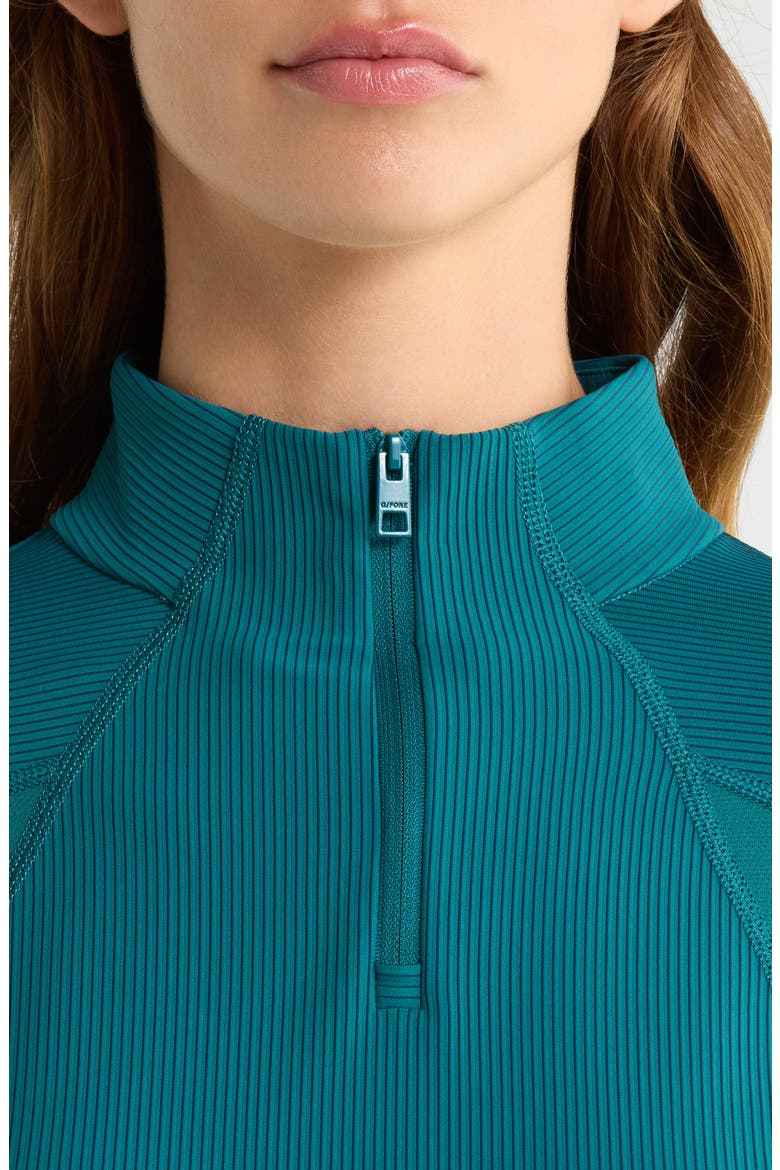 Two-Tone Rib Quarter Zip Performance Top, Alternate, color, MARINE TEAL