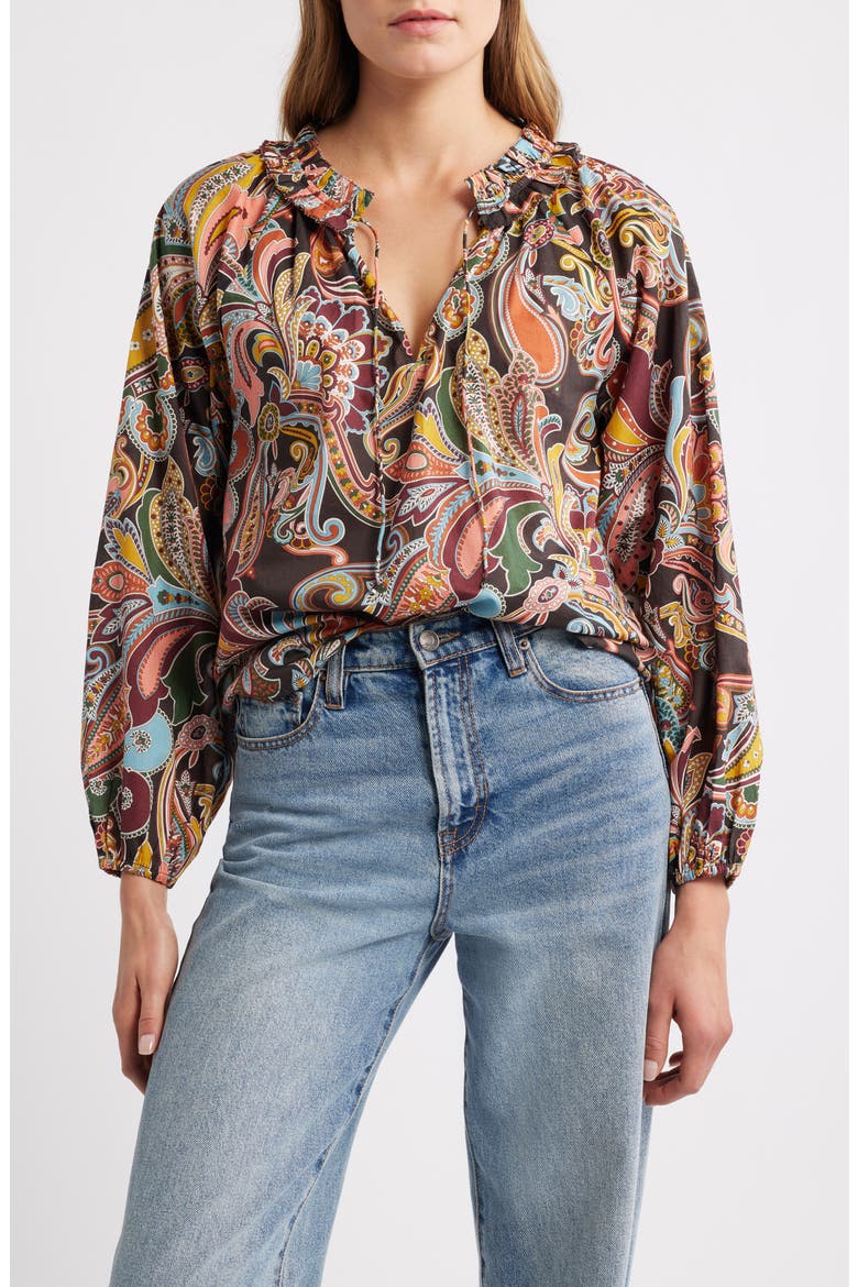 Libby Balloon Sleeve Cotton Top, Main, color, PAISLEY FANFARE LIBERTY PRINT