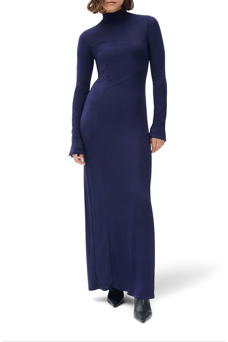 Elsa Metallic Long Sleeve Knit Maxi Dress, Main, color, DARK BLUE