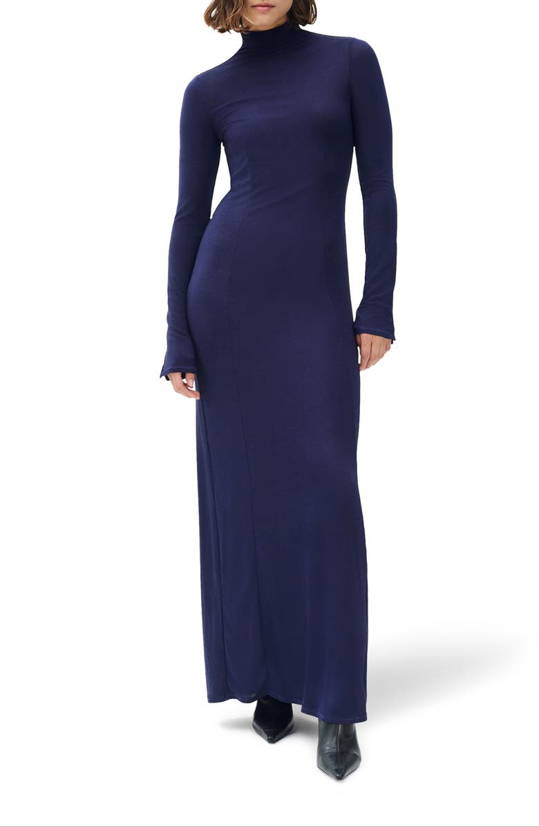 rag & bone Elsa Metallic Long Sleeve Knit Maxi Dress, Main, color, Dark Blue