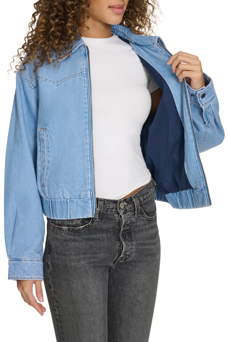 Western Denim Bomber Jacket, Alternate, color, LIGHT WASH DENIM