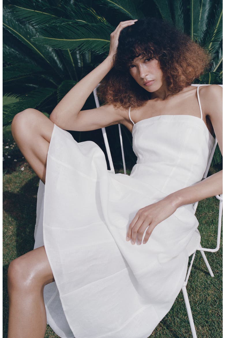 A-Line Linen Dress, Alternate, color, WHITE