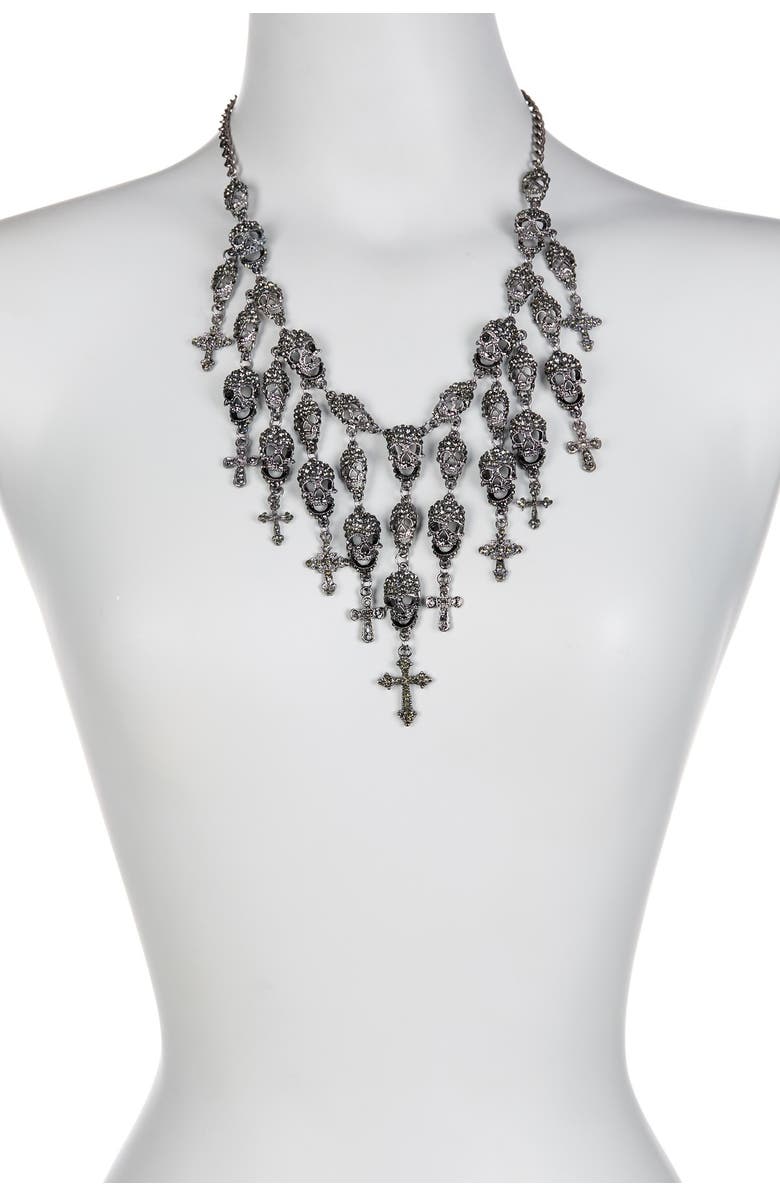 EYE CANDY LOS ANGELES Skully Fringe Necklace, Alternate, color, Dark Silver